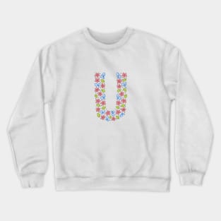 Floral Monogram Letter U - pink and blue Crewneck Sweatshirt